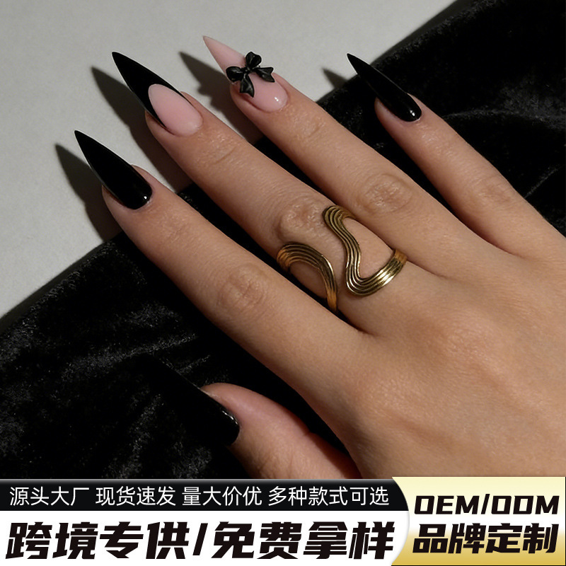 European and American Hot-Selling Pure Handmade Long Pointed Black Nails for Trendy Girls, Wearable Pointed Nails, Fake Nail Stickers European and American Hot-Selling Pure Handmade Long Pointed Black Nails for Trendy Girls, Wearable Pointed Nails, Fake Nail Stickers