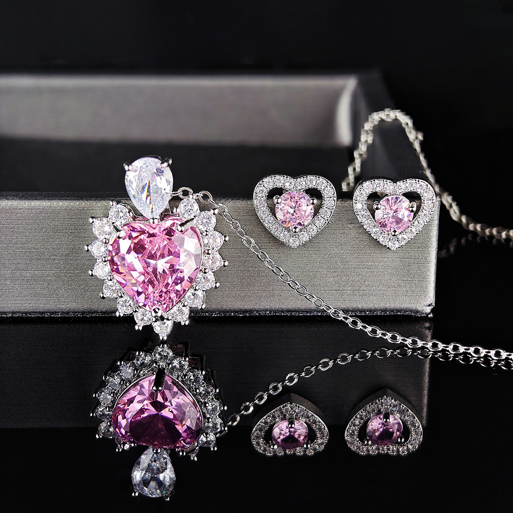 cable chain Chain Type Wholesale Jewelry Elegant Shiny Heart Shape Copper Plating Earrings Necklace Cable Chain