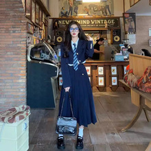 韩系学院风套装夏季JK制服时尚西装外套衬衫中长裙显瘦百褶裙三件