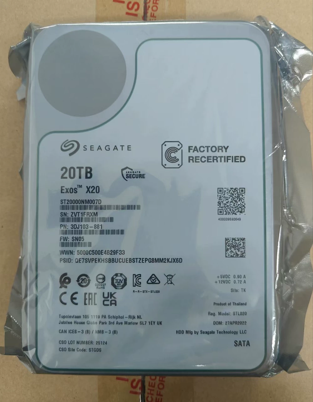 Подходящий для серверного NAS массива Seagate 20T корпоративного класса 3,5-дюймовые ST20000NM007D мониторинговое оборудование