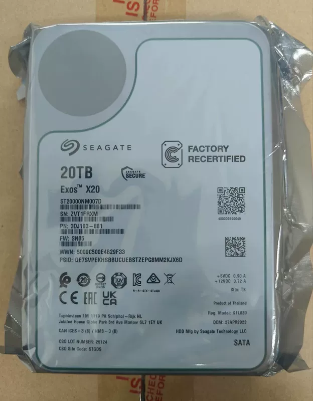 Подходящий для серверного NAS массива Seagate 20T корпоративного класса 3,5-дюймовые ST20000NM007D мониторинговое оборудование