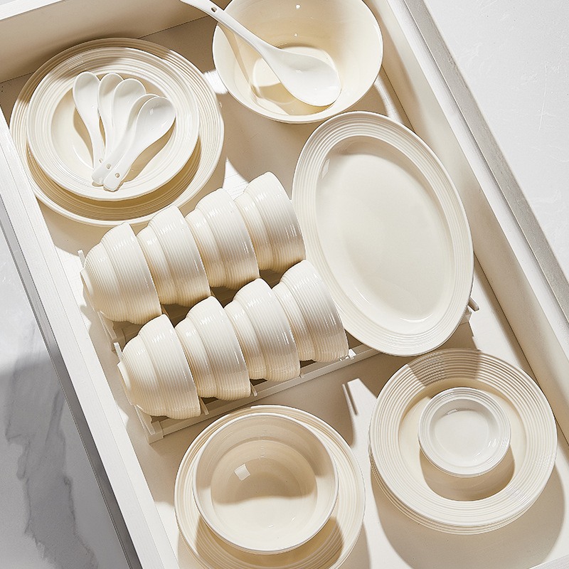 Underglaze Color Cream Style 2025 New Dish Set High-End Dinner Bowl and Plate Set Household Ceramic Tableware Plate