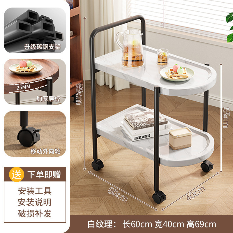 可移动小推车中古风沙发边几桌子客厅带轮茶几卧室床边零食置物架|undefined