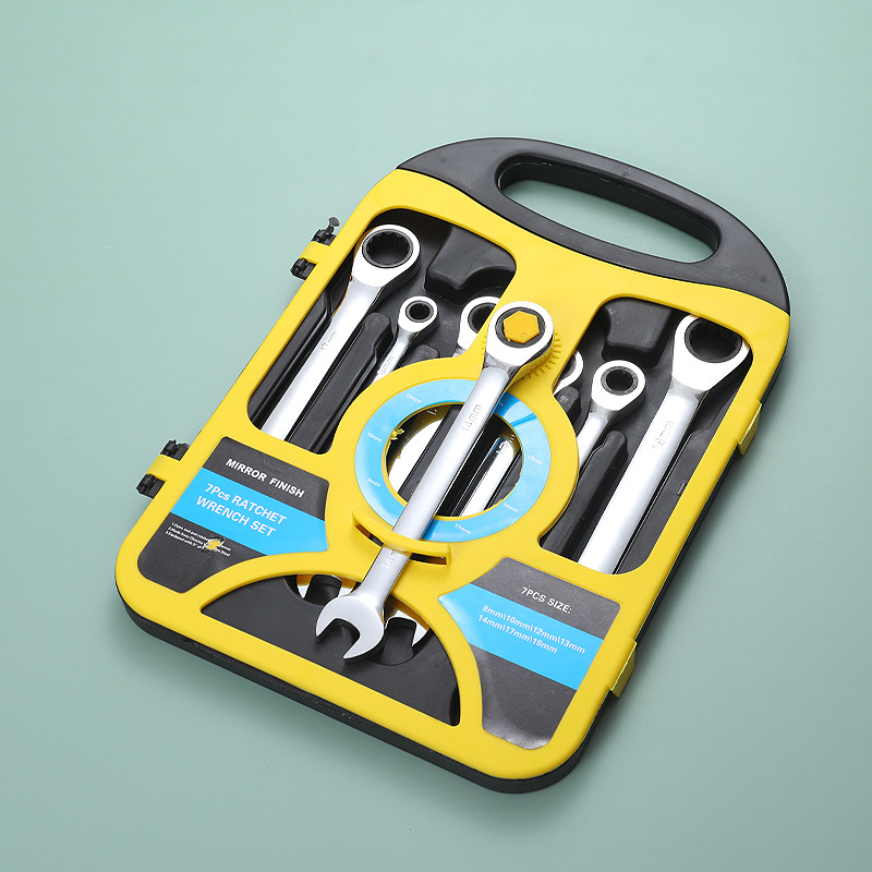 7-pieza cabeza móvil de doble propósito Llave de trinquete conjunto de flor de ciruelo abierto máquina rápida reparación de automóviles llave 8-19mm