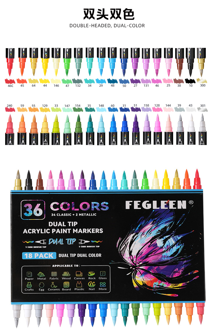 Çapraz Sınır Toptan 36/48/60/120 Renkli Çift Başlı Akrilik Marker Boya Grafiti Hızlı Kuruyan Çizim Seti Stok Ürün