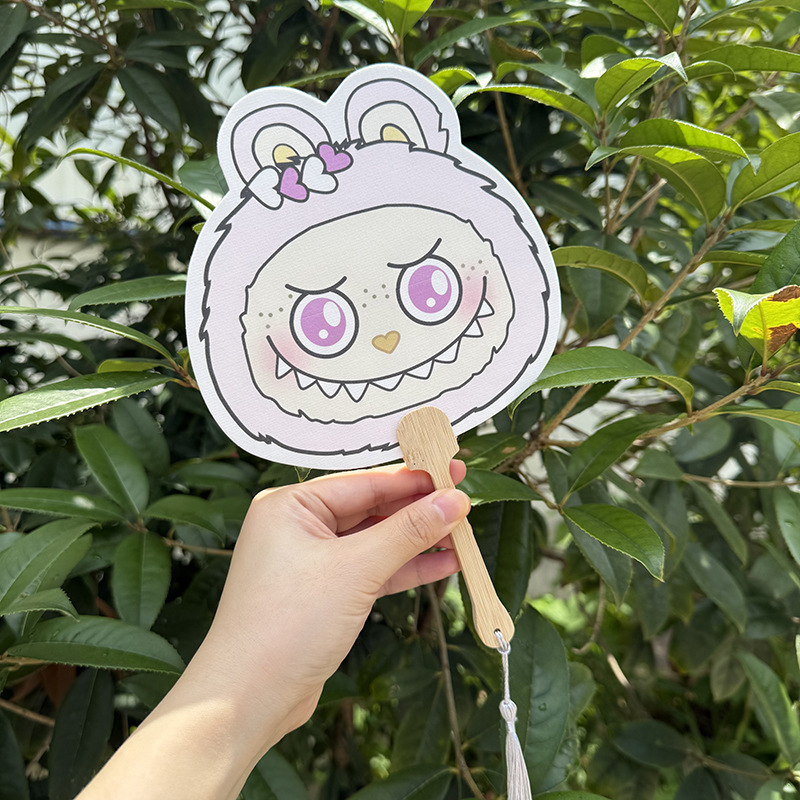 创意团扇卡通LABUBU可爱公仔拉布布扇子手摇扇学生小礼物宣纸团扇|undefined