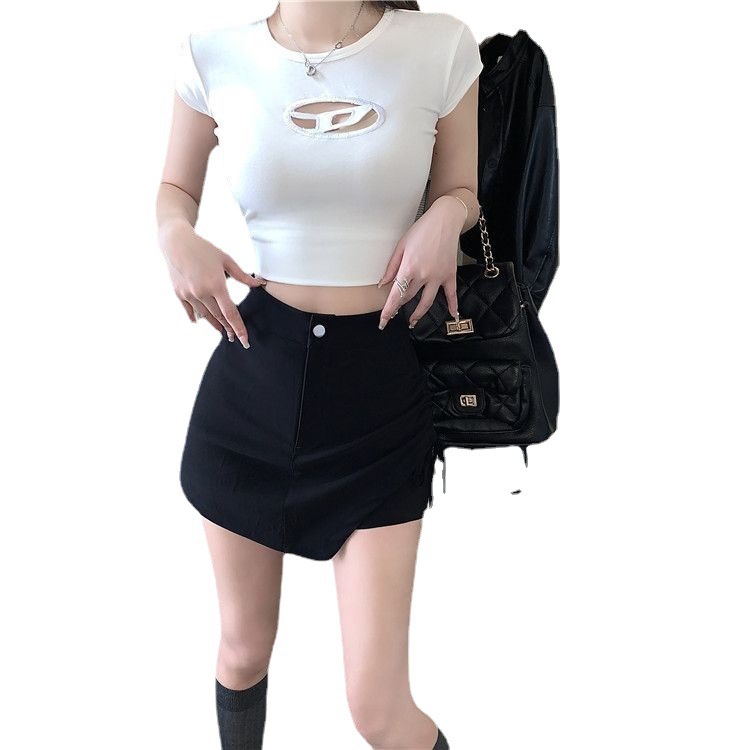2024 Summer New Royal Sister Style Women's Clothing High Waist Strap A- line Skirt Black Slim Hip Skirt Hot Skirt