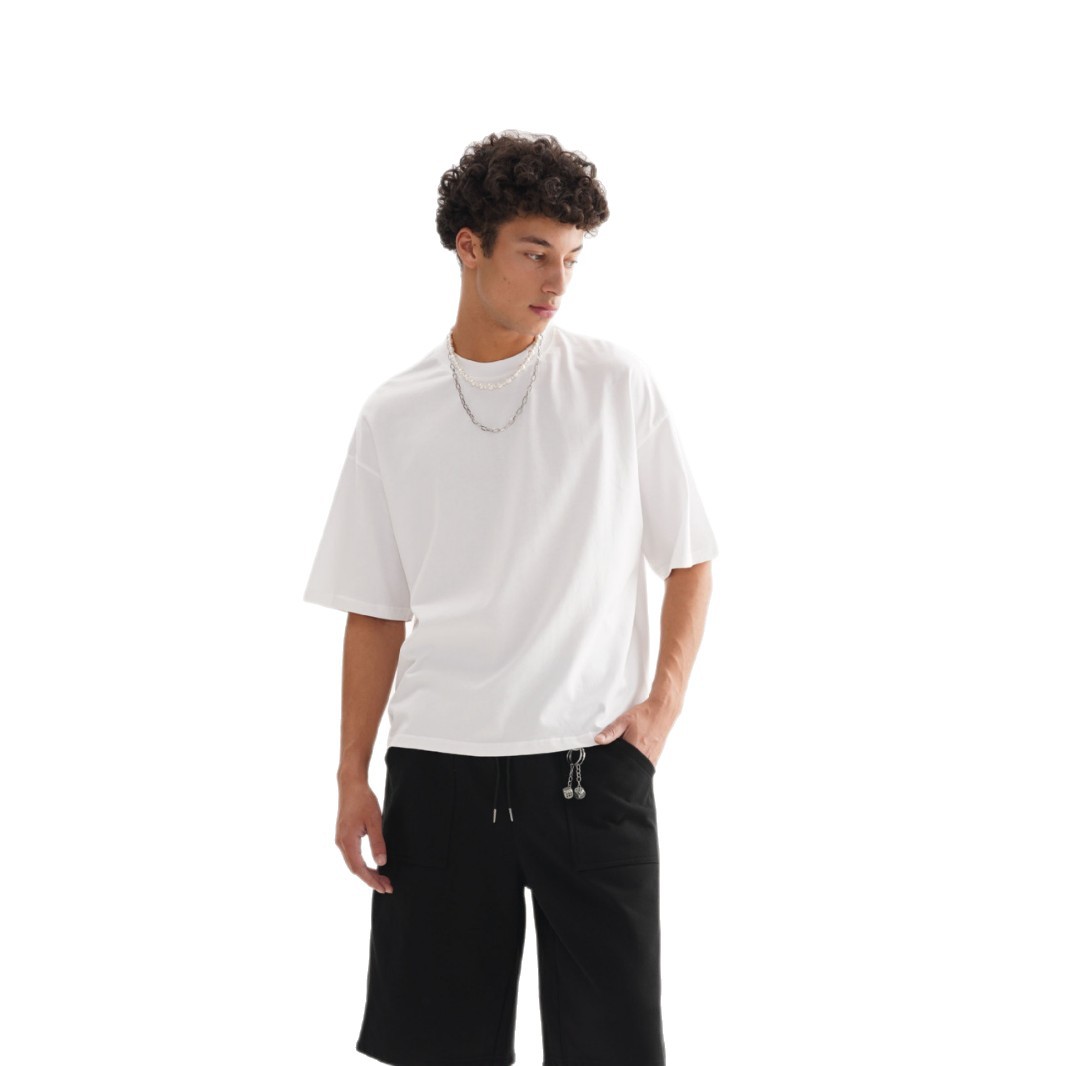 Juvenil verano corto ancho estilo americano pesado algodón de manga corta calle hombre gran marca de moda camiseta de fondo transfronteriza