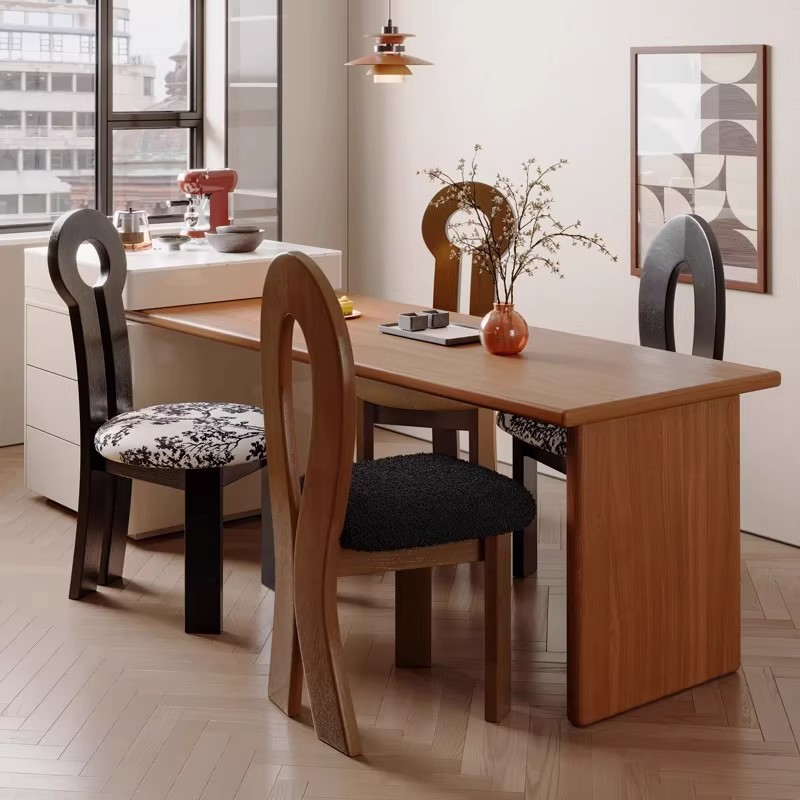 Silla de comedor de madera maciza de estilo antiguo, silla de comedor para el hogar, silla de hipopótamo mixta, silla de sirena, taburete de maquillaje de ratán retro