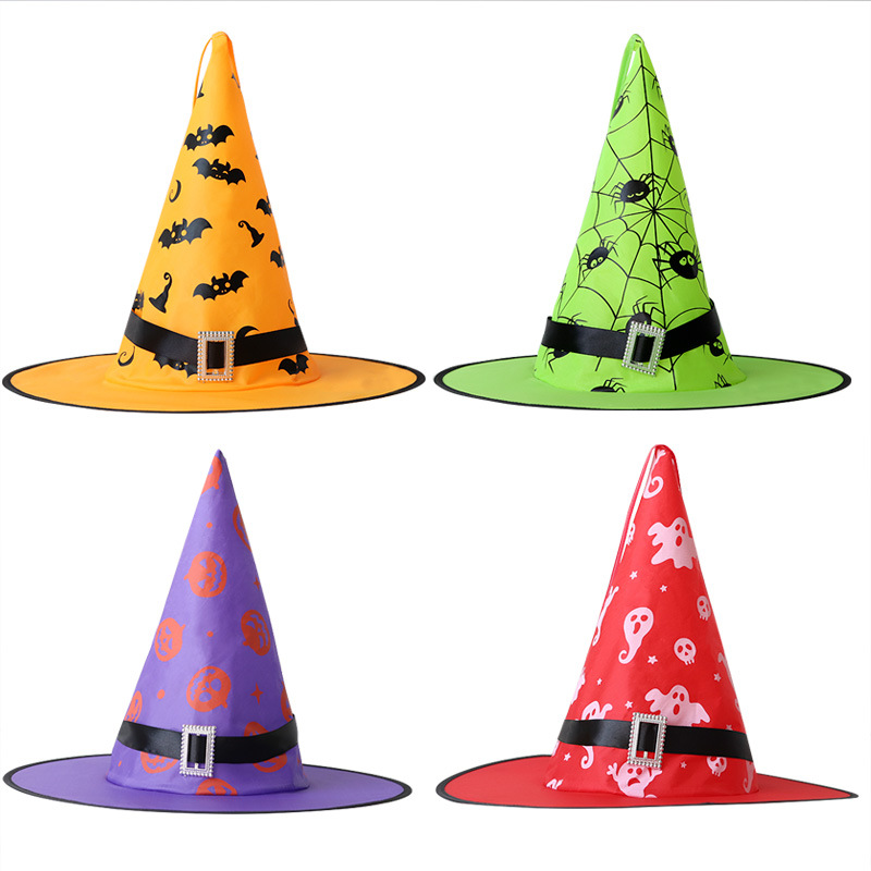 Halloween sombrero luminoso atmósfera diseño accesorios asistente sombrero decoración colgante impresión LED asistente bruja sombrero