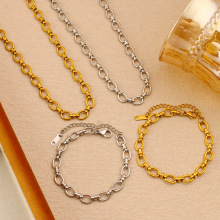 跨境欧美时尚流行 手工链条项链手链女18K金不锈钢饰品首饰套装