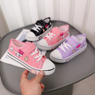2025 Spring New Girls Canvas Shoes Children's Casual Sports Shoes Korean Style Fashion Breathable Plaid Soft Sole Shoes