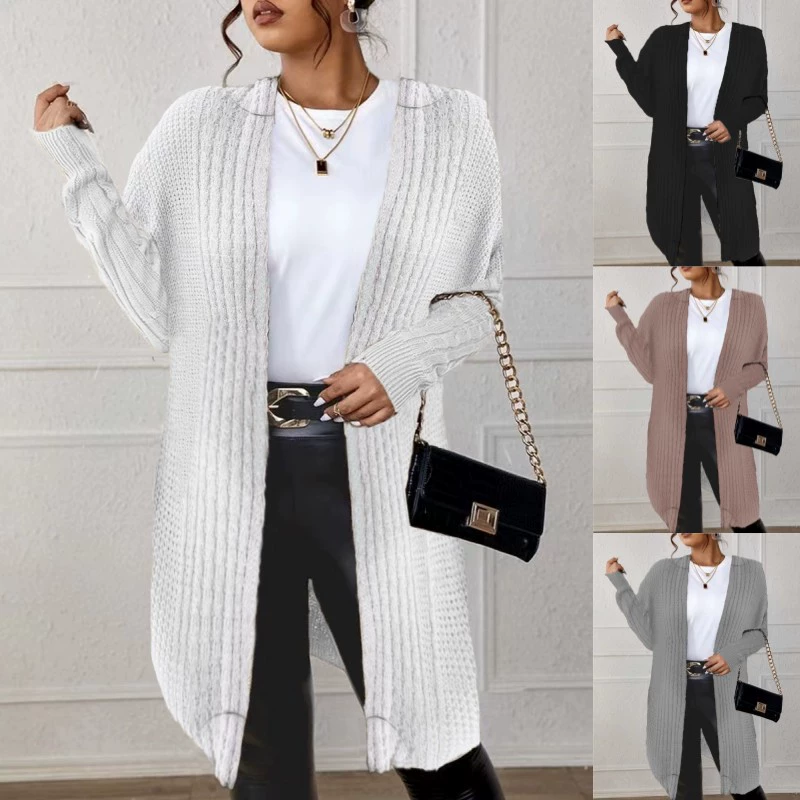 Женский трансграничный новый осенне-зимний утолщенный длинный свитер-пальто Amazon, Женский ленивый Свободный вязаный кардиган