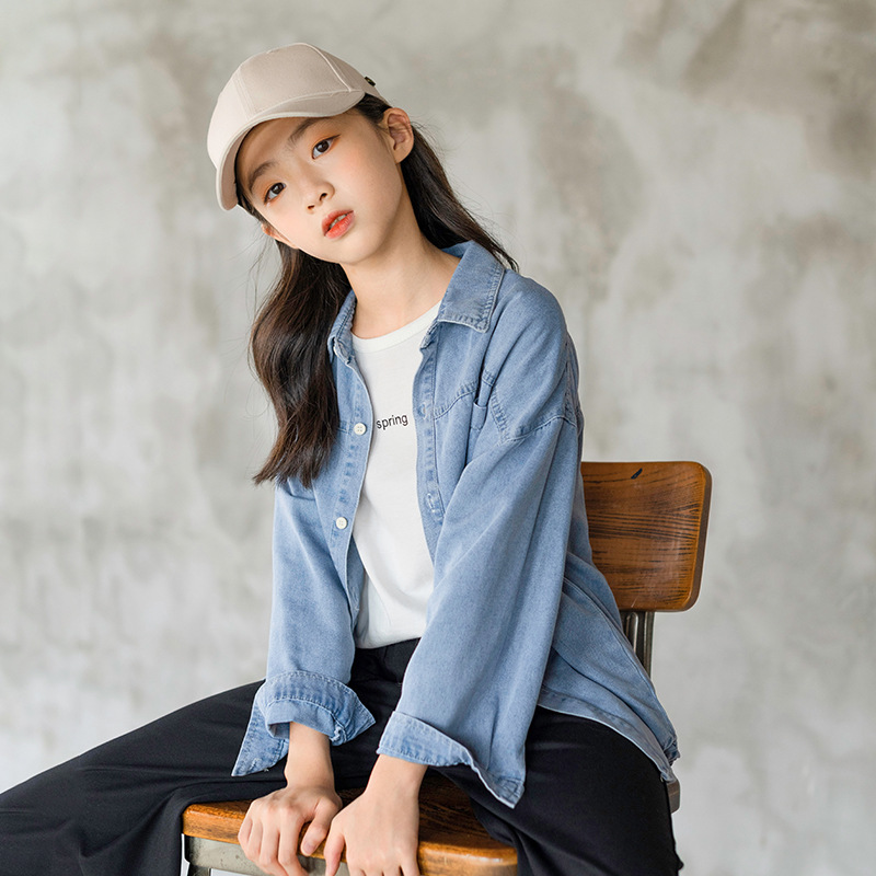 女童春秋衬衫2024新款韩版休闲牛仔外套中大童女孩长袖开衫衬衣潮