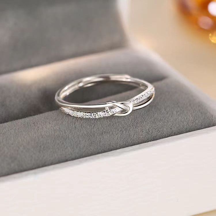 Fangxing S999 Pure Knotted Ring For Women, Niche Design, High-end Luxury, Open Index Finger Ring, Full Silver Band_voghion.com