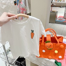 草莓小寶2022夏季新款兒童T恤女童韓版卡通打底衫配包包圓領T恤