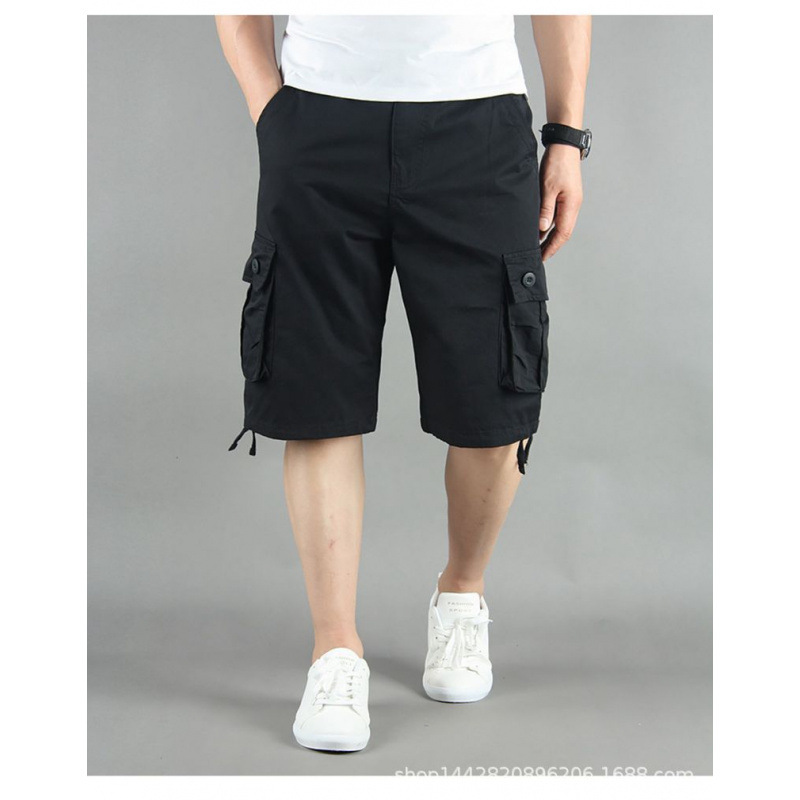 Pantalones casuales de cinco puntos con herramientas finas para hombres de verano, pantalones cortos casuales sueltos con múltiples bolsillos de algodón, pantalones deportivos, pantalones