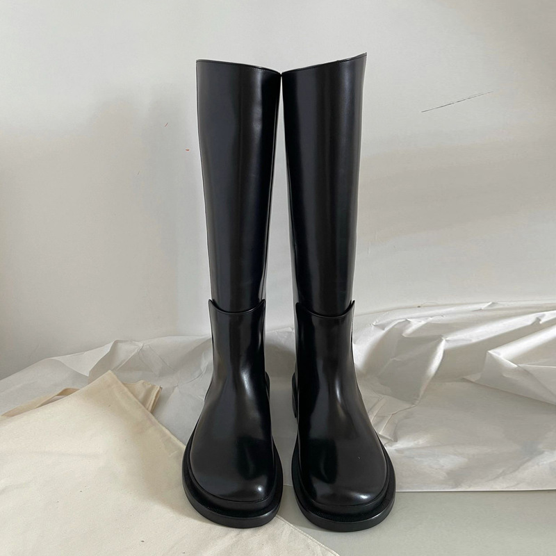 Full Cowhide ~ Niche Straight Genuine Leather Thick-Soled Long Boots for Women, New Autumn and Winter Hard Tube Long Boots, High Tube Boots, Riding Boots