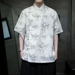 Xiangyunsha Shirt Men's Summer Thin New Chinese Style Men's Casual Loose Large Size Chinese Style Printed Tang Suit Trend