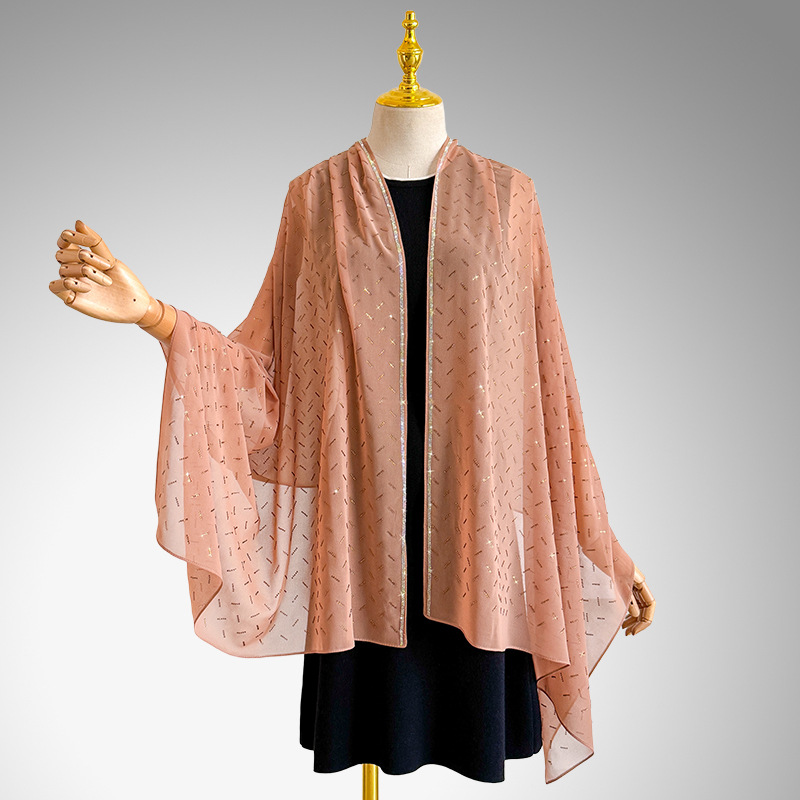 Elegante lichtgewicht chiffon sjaal voor dames met strass_voghion.com