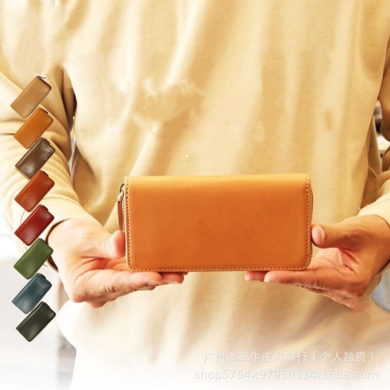 Cross-Border Tochigi Genuine Leather Men's Zipper Wallet Japanese Style Portable Multi-Functional Large-Capacity Coin Slot Hand Wallet