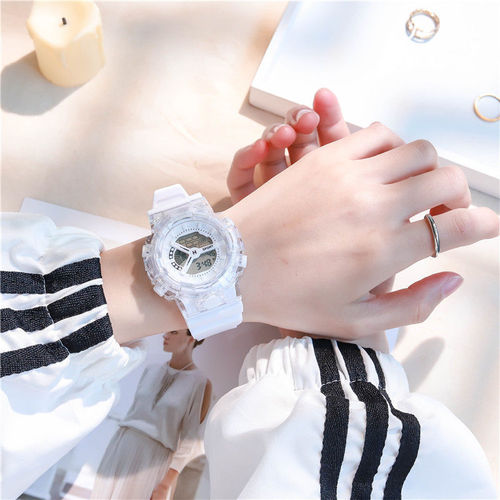 White smog blue watch for men and women, ins style, good-looking, middle and high school students, waterproof sports unicorn electronic watch