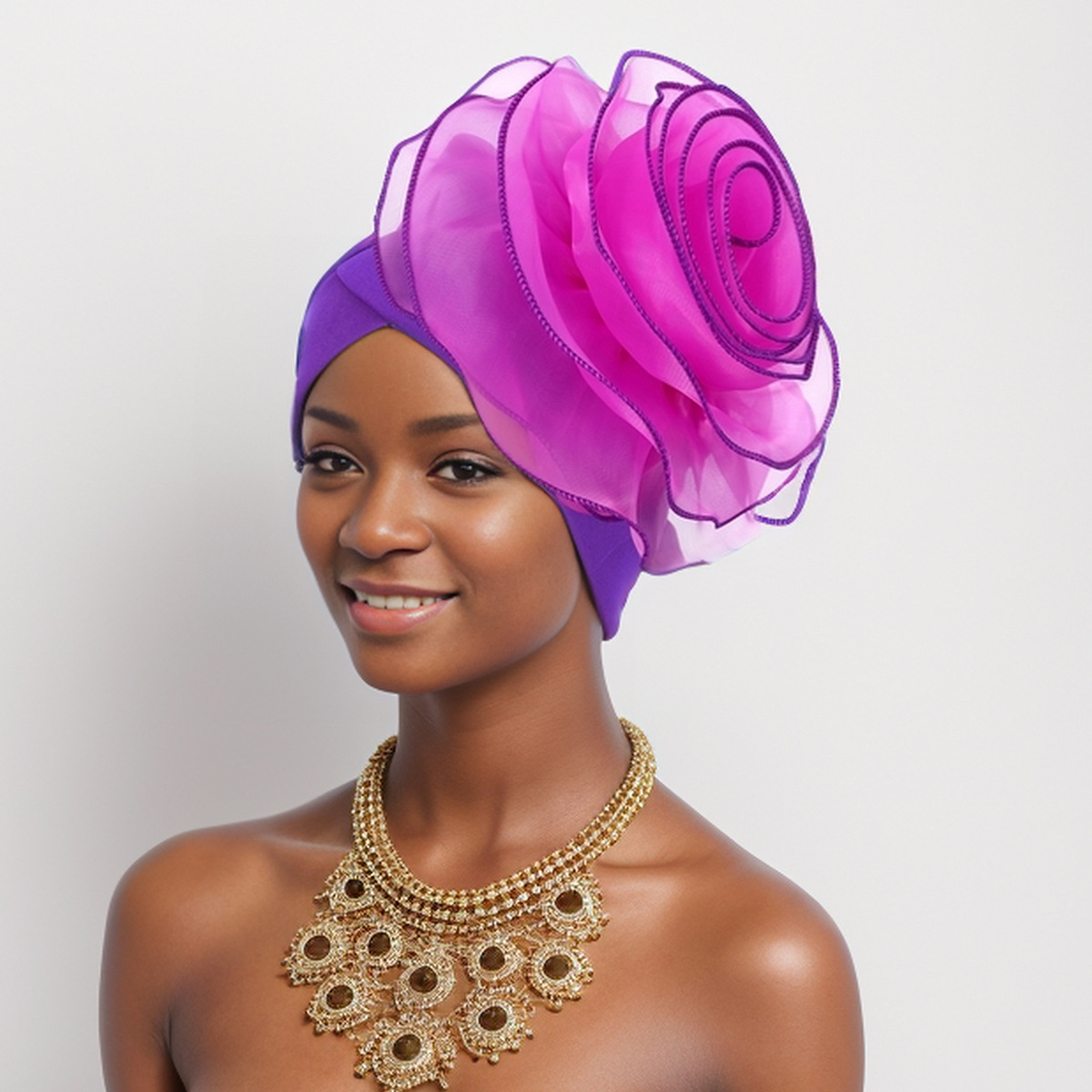 Muslim hat Stylish side large flowers African national characteristics baotou hat headscarf hat_viptrois.com