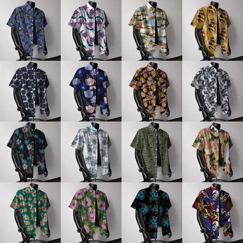 13-70夏威夷沙滩风美式复古花衬衫短袖男士痞帅夏季碎花衬衣情侣