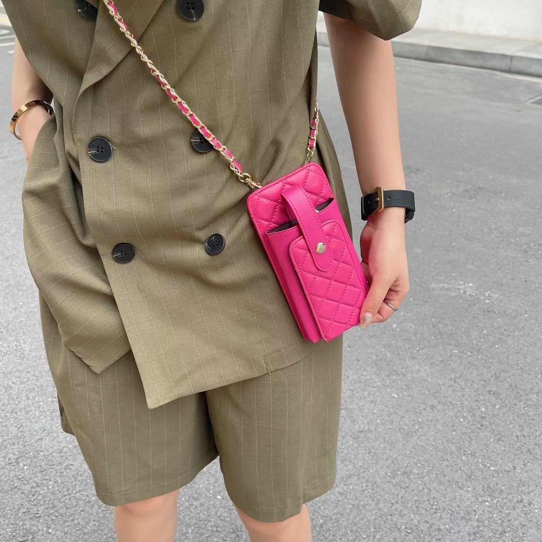 Bolso pequeño de las mujeres de alta calidad de piel de oveja suave crossbody Chanel estilo perfecto cadena bolso del teléfono móvil rombo 3027