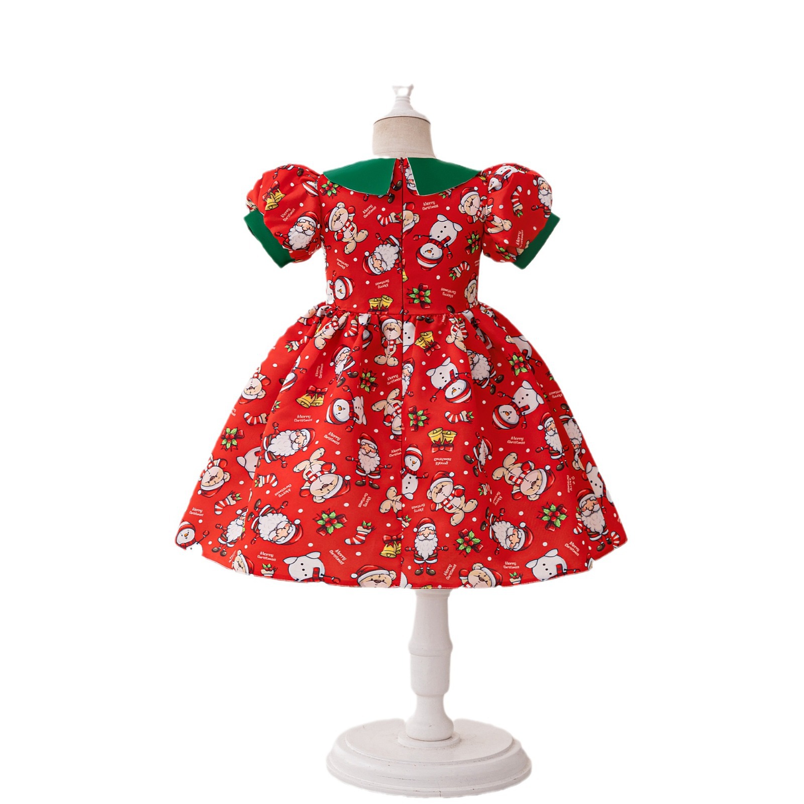 Navidad transfronteriza nueva falda de burbuja manga satén rojo verde vestido de moda vestido de princesa infantil