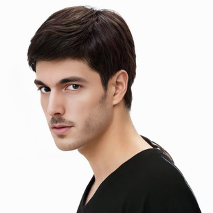 Tiktok Cross-Border E-Commerce Wig for Men with Side Bangs, Stylish Short Straight Hair, European and American Fashion Synthetic Full Wig
