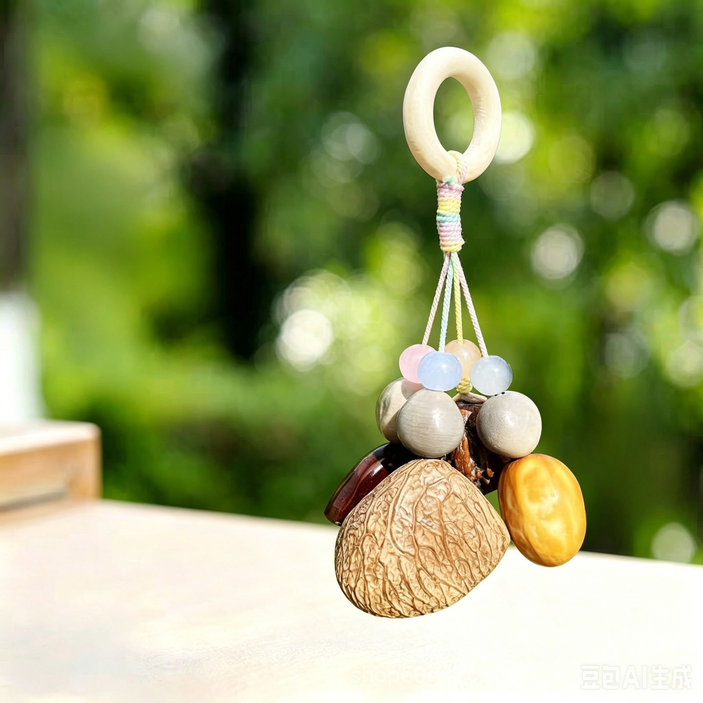 Forest-style natural fruit shell wind chime bag pendant, healing handmade finished product, car-mounted rattle, calming hanging ornament