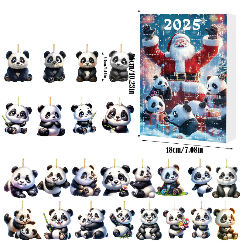 跨境2025圣诞降临日历盲盒 节日氛围熊猫款式背包挂饰圣诞树挂件|undefined