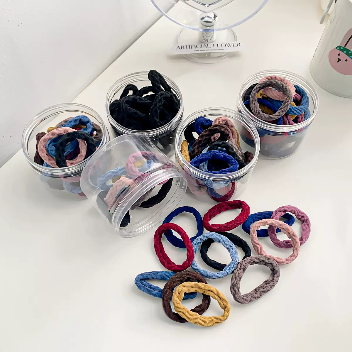 柏菲雅20根罐装韩版高弹力皮筋无接缝发圈莫兰迪色简约绑发发绳女