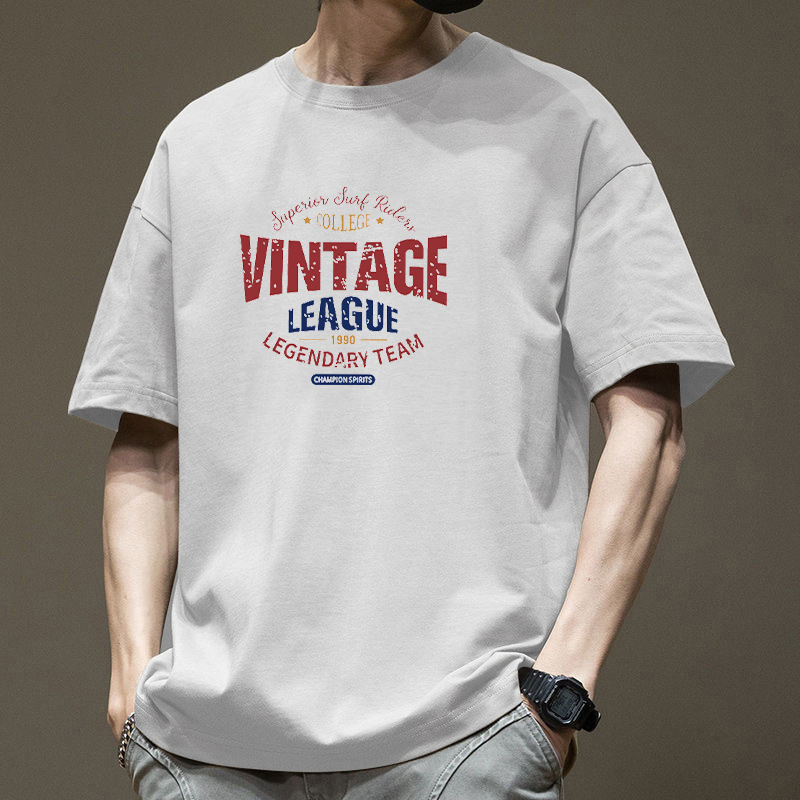 Cotton plus size T-shirt Men's Summer Japanese Loose Letter Printed T-shirt Heavy 200g New Casual Short Sleeve