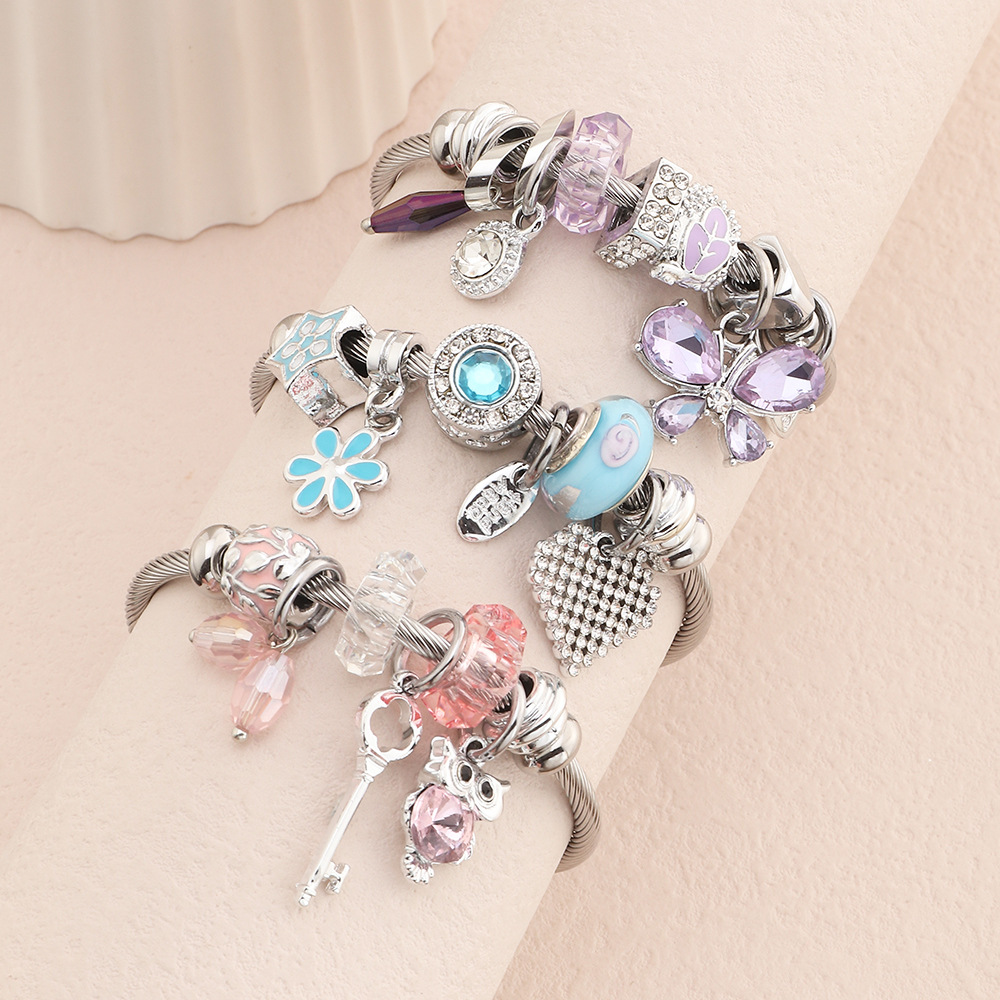 fashion retro owl butterfly flower heart alloy bracelet