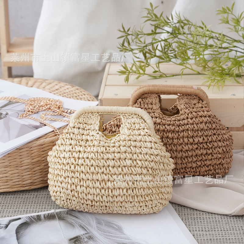 Seaside Vacation Shell Bag New Women's Handbag Forest Style Straw Shoulder Bag Travel Beach Chain Crossbody Bag