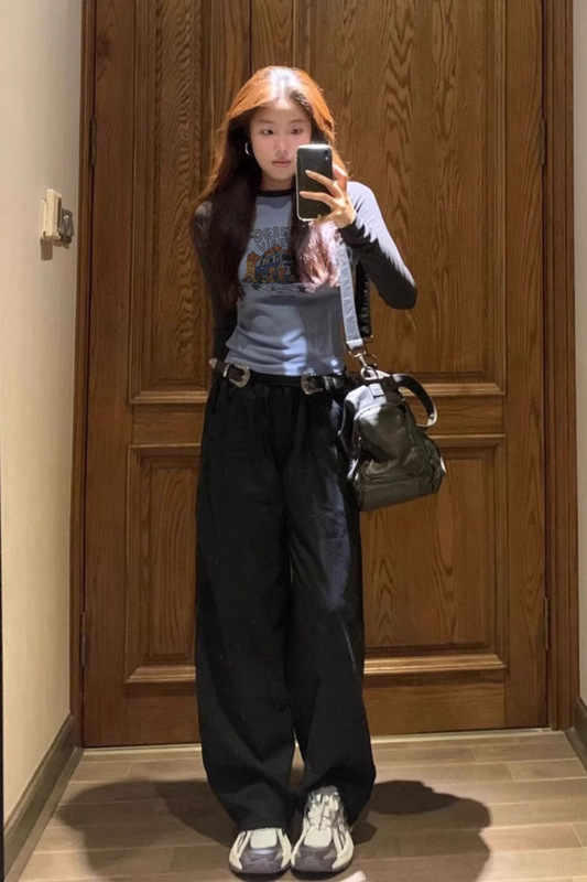 2025早秋新款美式甜辣插肩长袖上衣女秋纯棉内搭打底衫设计感T恤|undefined