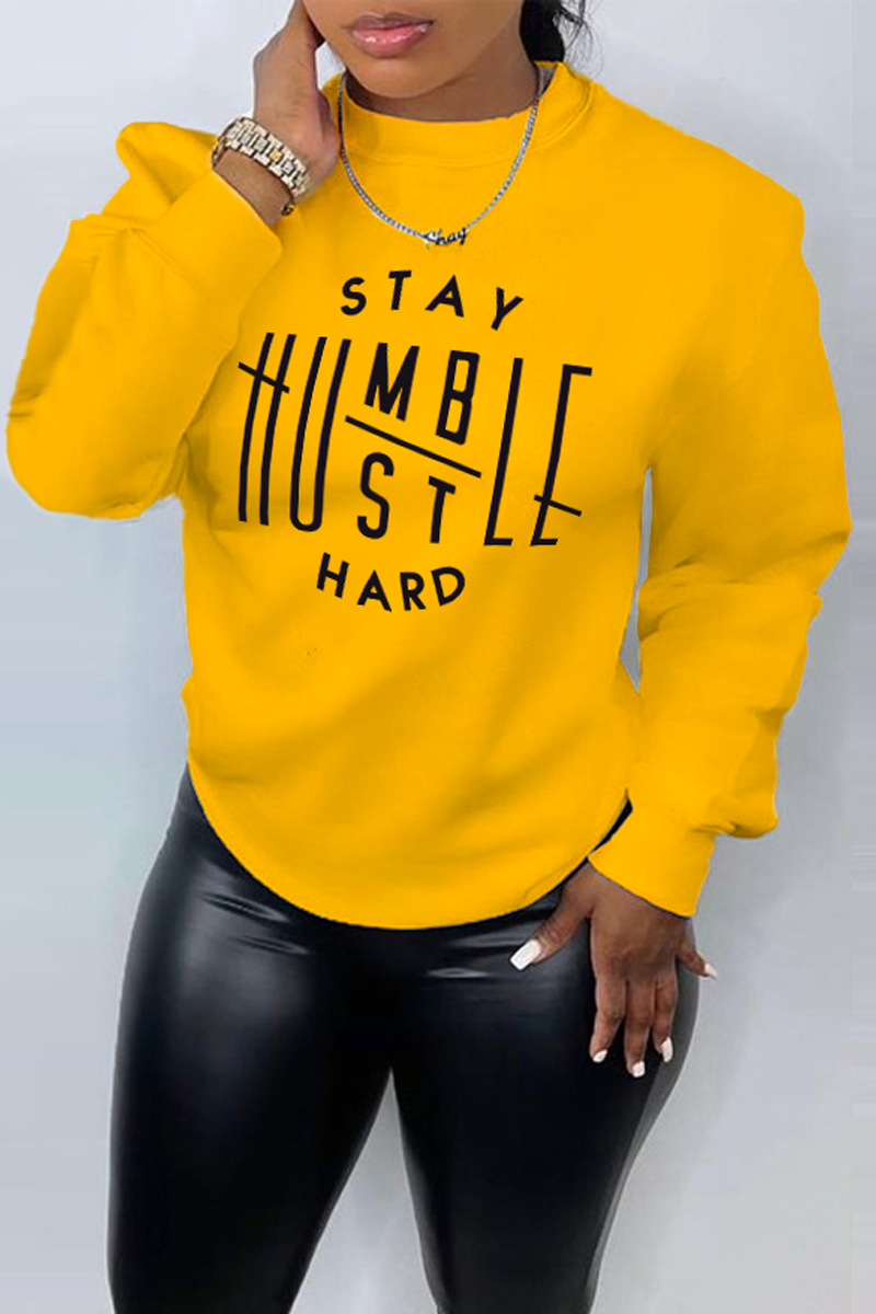 Höst- och vintertryckt långärmad, rund halsad, löst sittande tröja för kvinnor_voghion.com