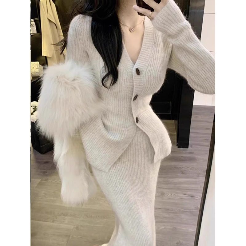 小香风新品套装秋冬女气质毛织半身裙两件套冬装搭配一整套|undefined