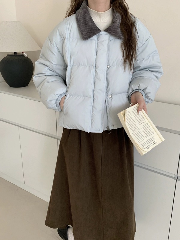 灯芯绒翻领白鸭绒羽绒服女2025冬季新款学院风韩系宽松短款小个子|undefined