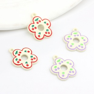Korean style fashion vintage alloy spray paint flower cherry hollow creative small pendant DIY jewelry material accessories