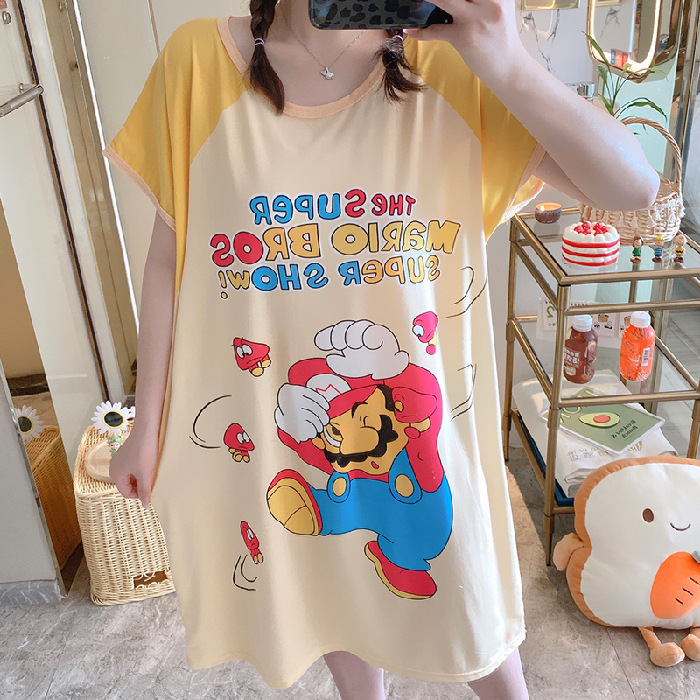 Ventas directas de la fábrica una variedad de pijamas camisón de las mujeres Vestido de manga corta suelta de dibujos animados de verano transfronterizo Comercio exterior al por mayor Sudeste de Asia