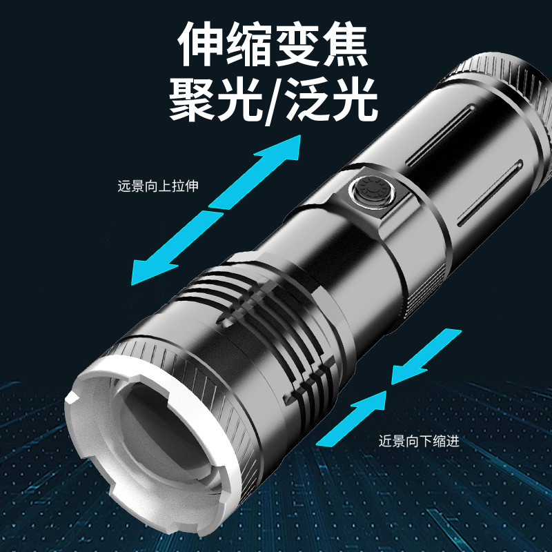 Nueva linterna láser al aire libre camping luz fuerte iluminación linterna tipo-C carga rápida tiro largo telescópica zoom linterna