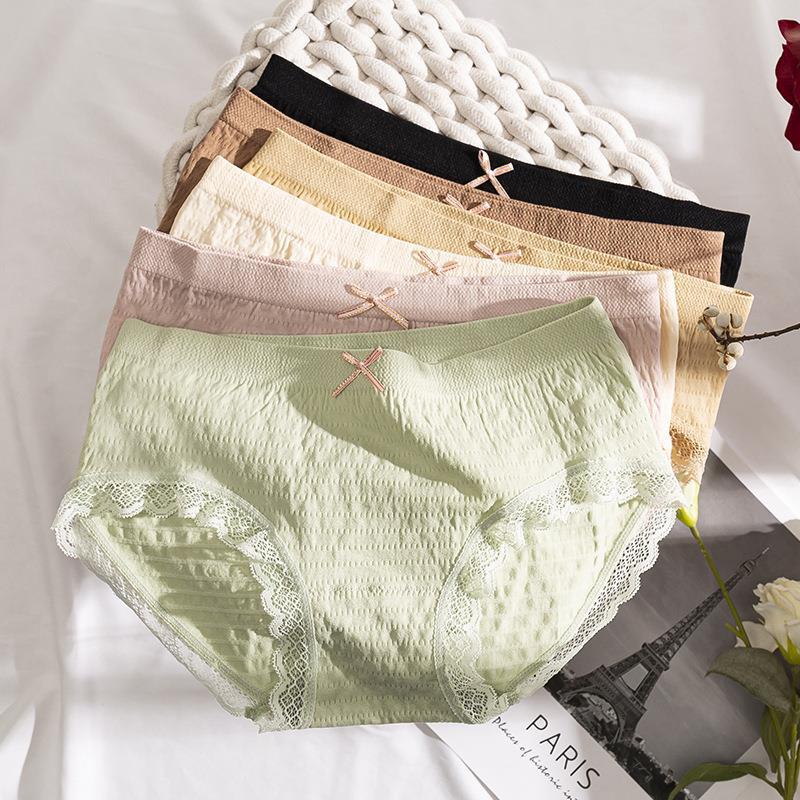 Japanese-Style Bubble Pants Mid-Waist Seamless Sexy Panties for Women Plus Size Lace Briefs Wholesale