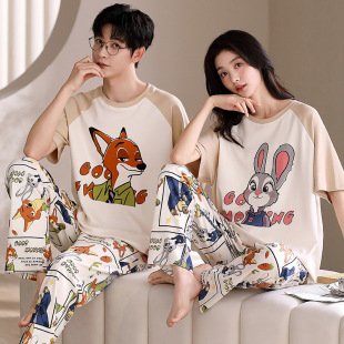 Foreign Trade Cotton Cute Cartoon Casual Women's Trousers Home Clothes Couple's Short Sleeve Summer Pullover New Pajamas for Men