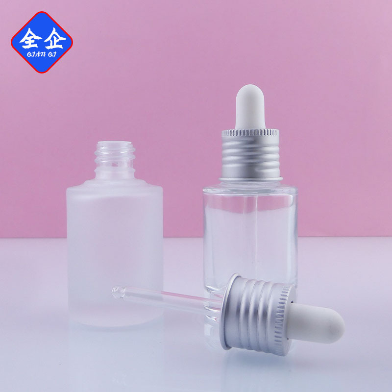 厂家现货30ml直圆滴管瓶螺纹铝圈磨砂玻璃瓶厚底精华液包材|undefined
