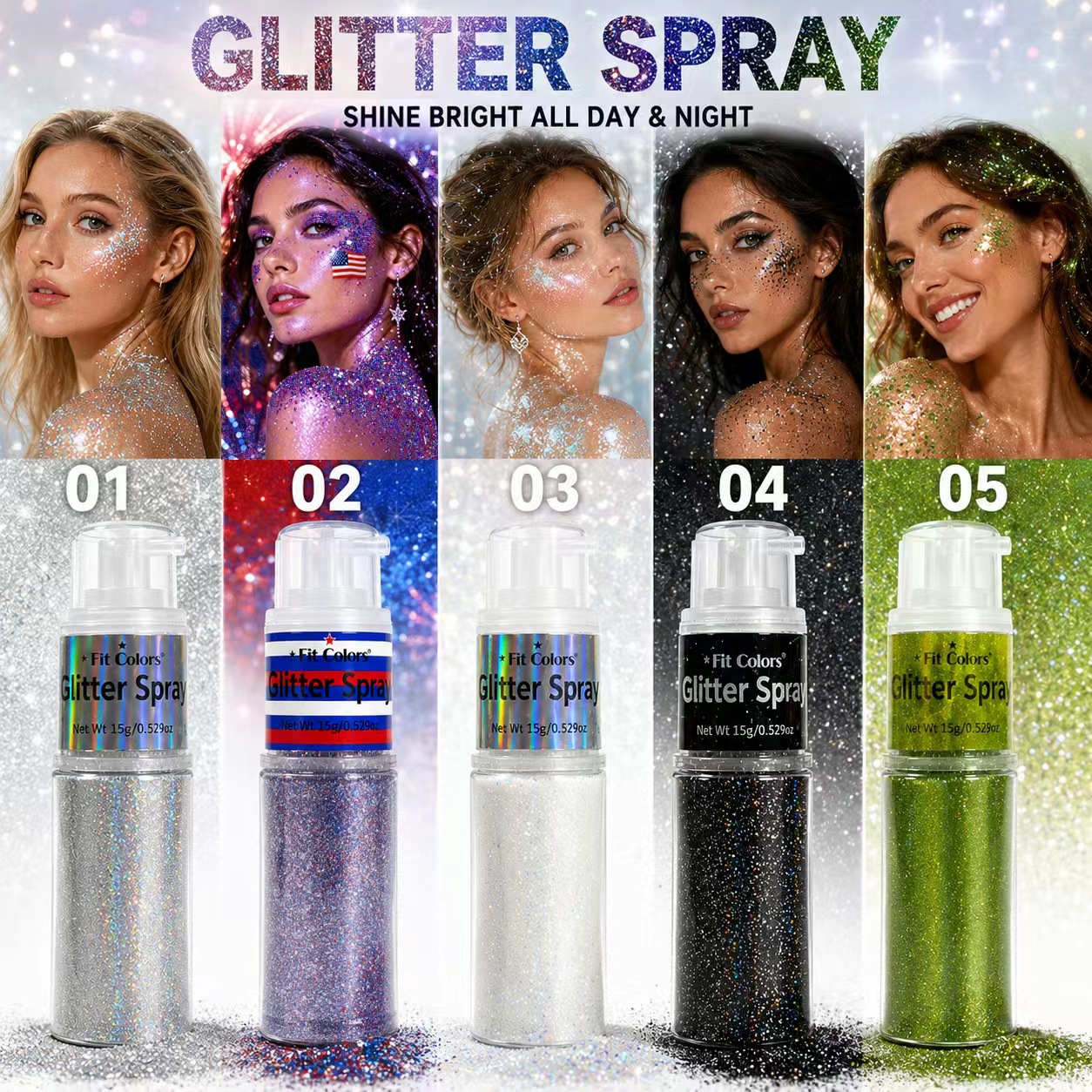 Cross-Border Fit Colors Facial Shimmering Highlighter Powder, Long-Lasting Sweat-Proof Stage Makeup, Sparkling Body Spray