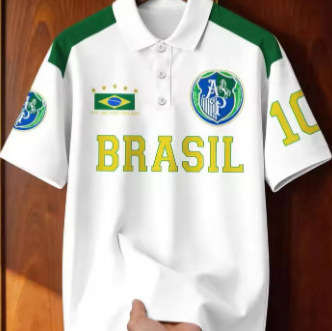Retro Brazilian Rugby Polo Shirt, Loose and Comfortable Color Block Print T-Shirt, Fashionable Football Jersey Polo Shirt Retro Brazilian Rugby Polo Shirt, Loose and Comfortable Color Block Print T-Shirt, Fashionable Football Jersey Polo Shirt