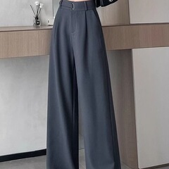 灰色感西装裤子女春秋季2025新款高腰宽松窄版直筒阔腿裤垂感